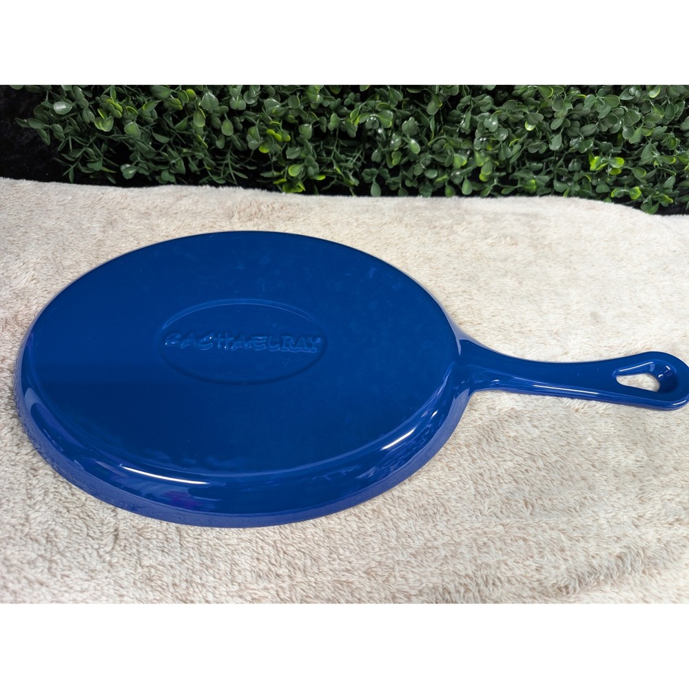 Rachael Ray Blue Enameled Cast Iron Oval Griddle Pan Skillet Helper Handle - Picture 3 of 8